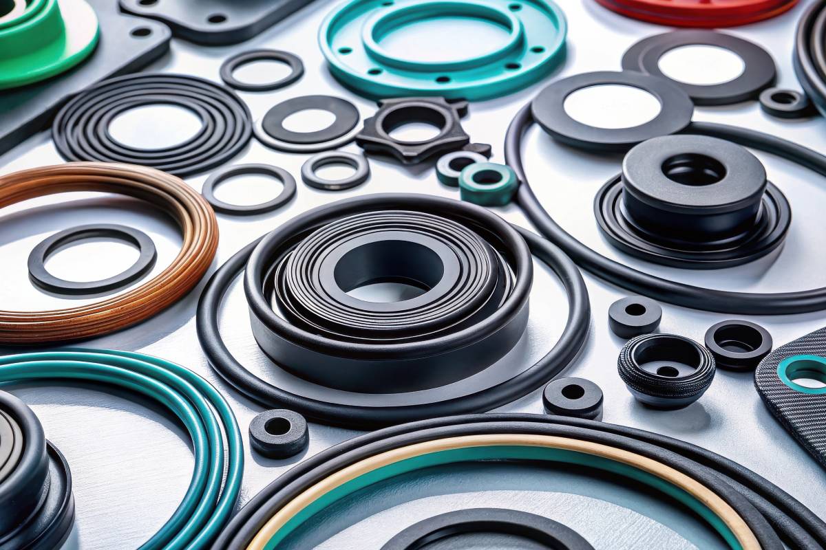 A variety of sealing rings and gaskets lying out on a table at I.B. Moore Company, LLC near Lexington, KY