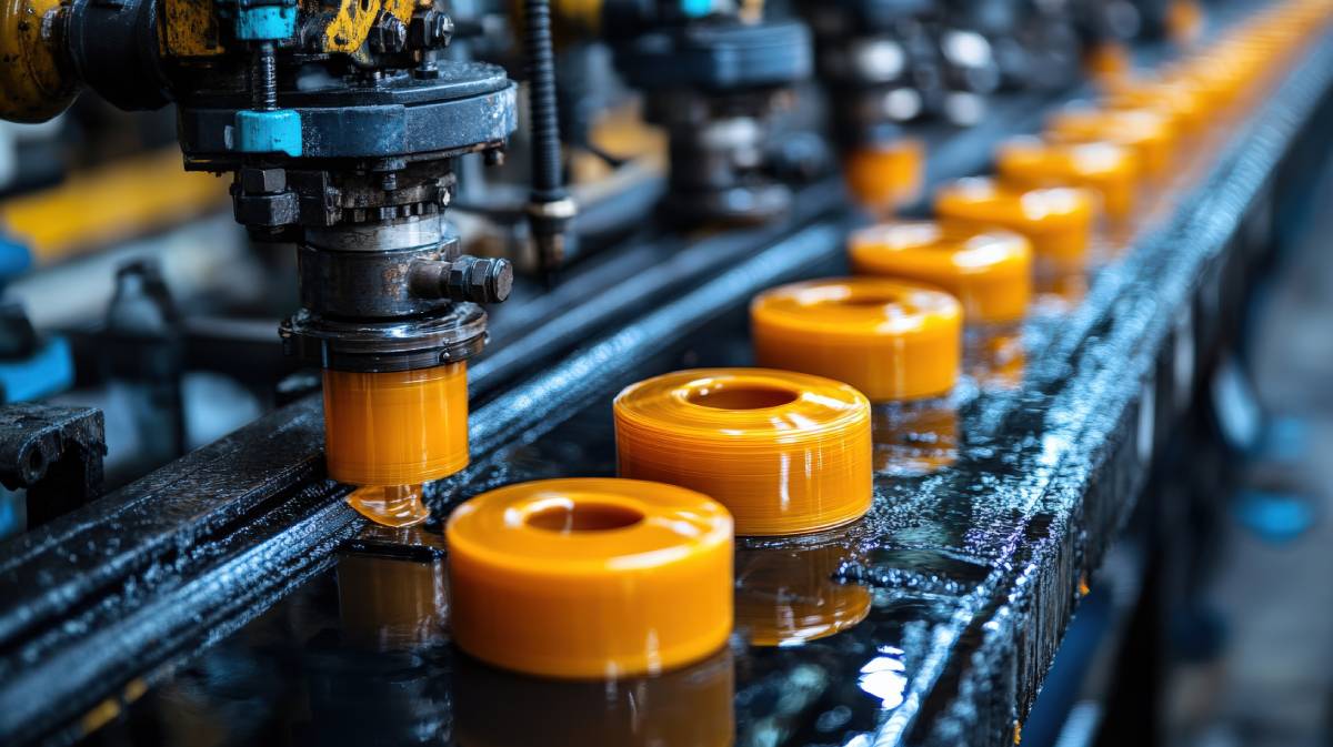 A factory setting producing orange rubber parts at I.B. Moore Company, LLC near Lexington, KY