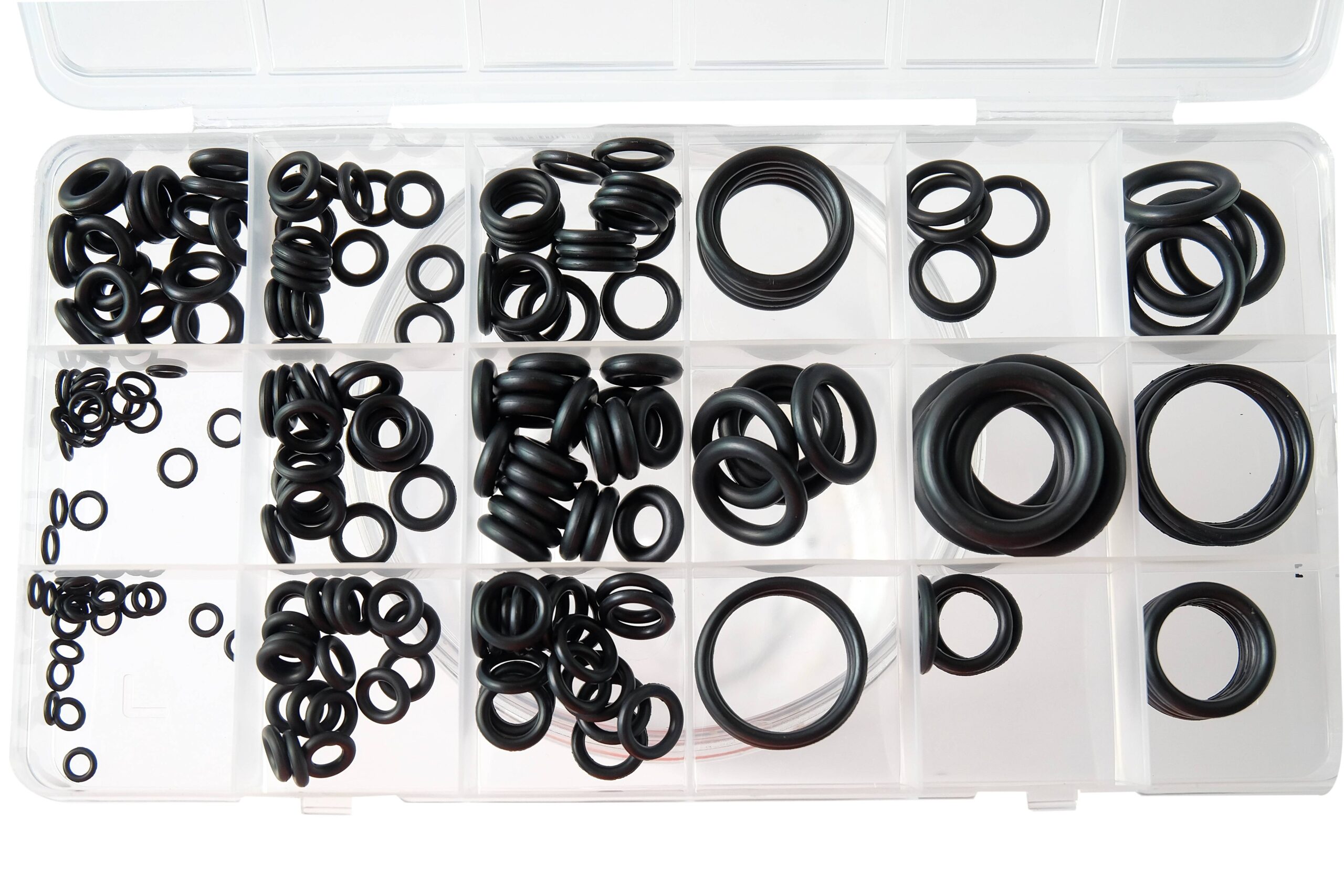 A container with various sizes of o-rings at I.B. Moore Company, LLC near Lexington, KY