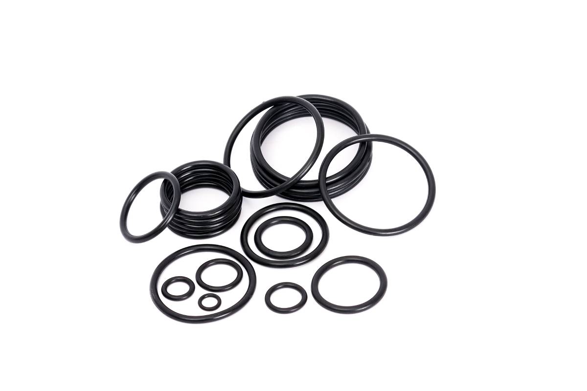 A variety of rubber O-rings on a white background at I.B. Moore Company, LLC near Lexington, KY